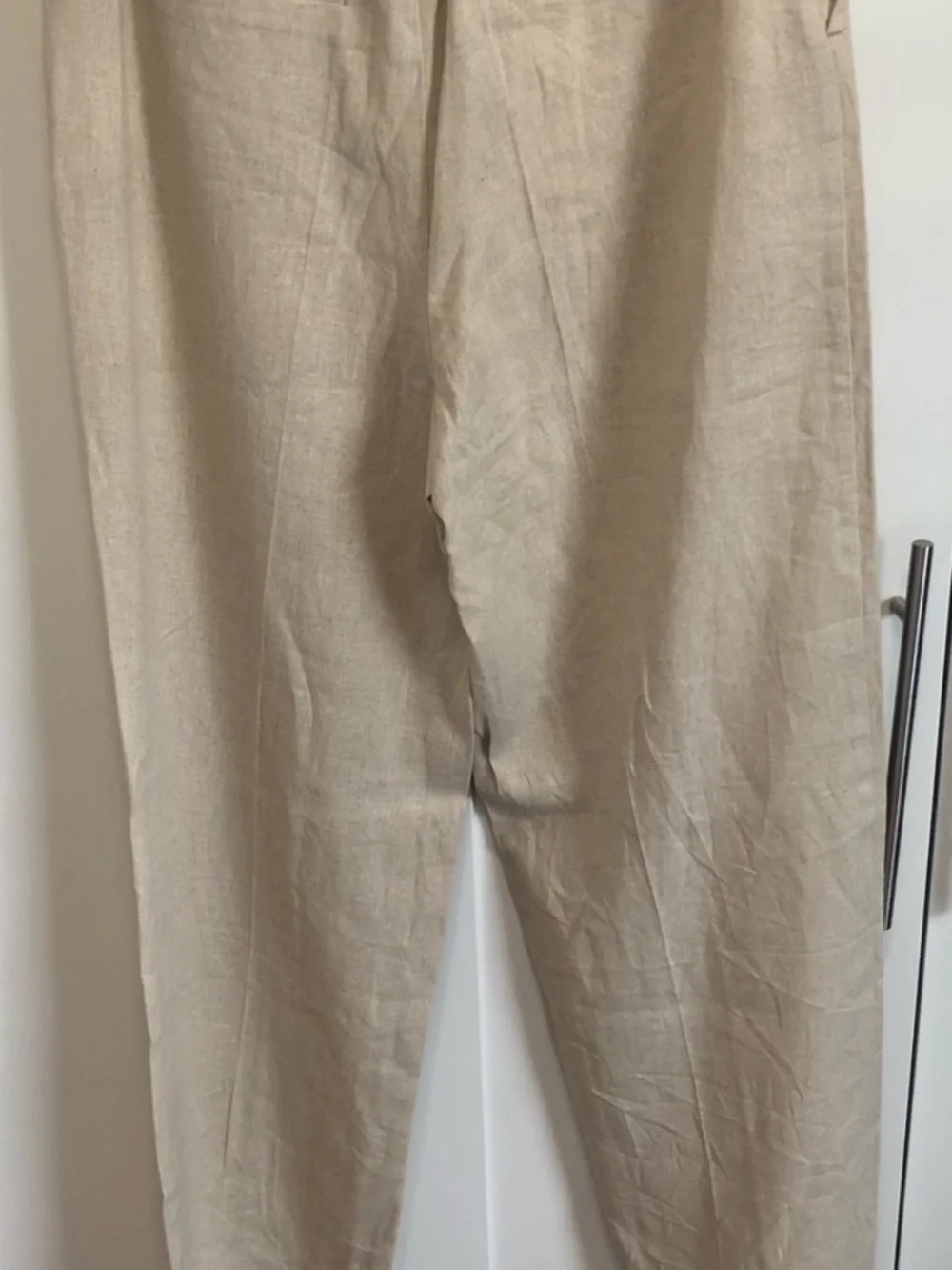 Zara Beige Tailored Straight Leg Linen-Blend Trousers